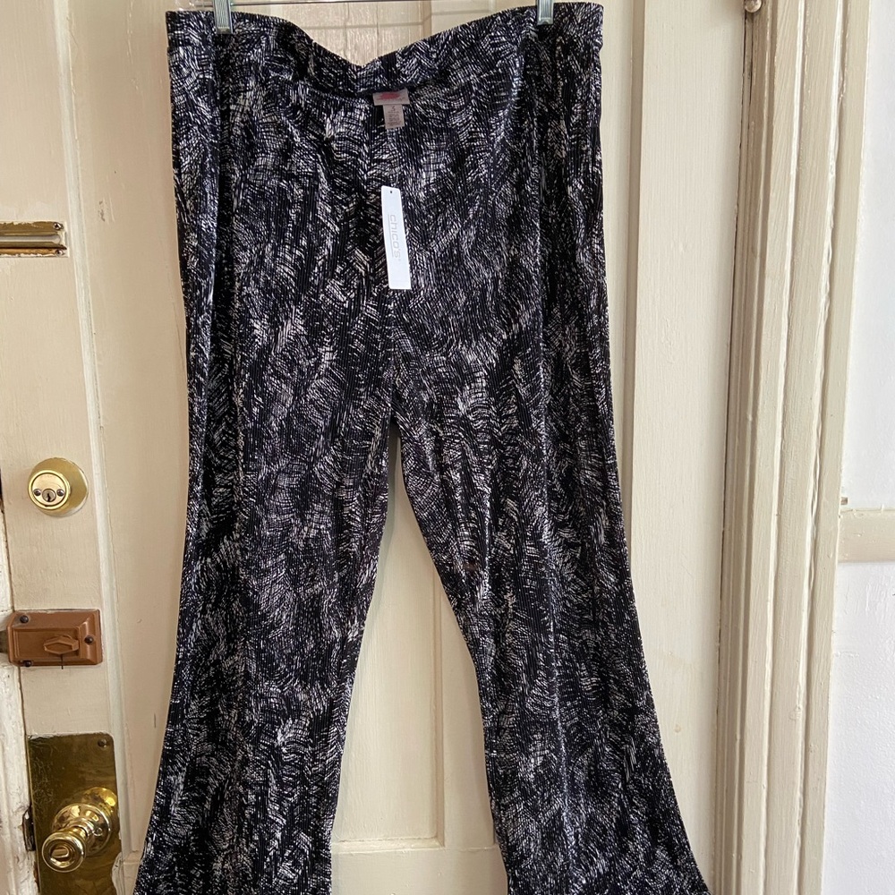 Easywear CHICO'S pull on Black White wide legs New pants 3XL - Picture 2 of 10